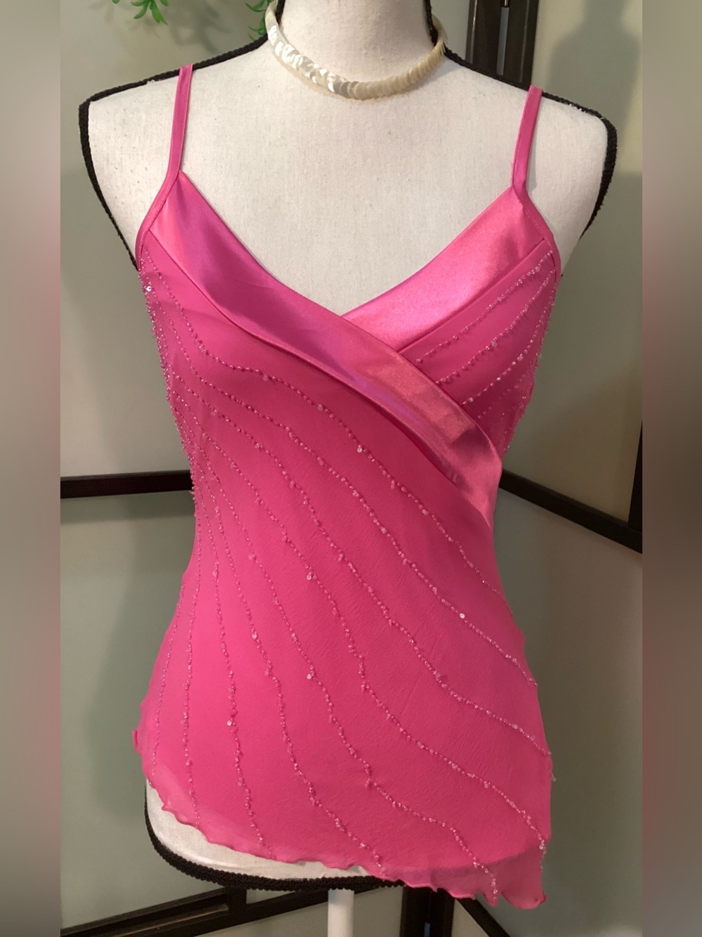 100% silk embellished camisole with lining. S